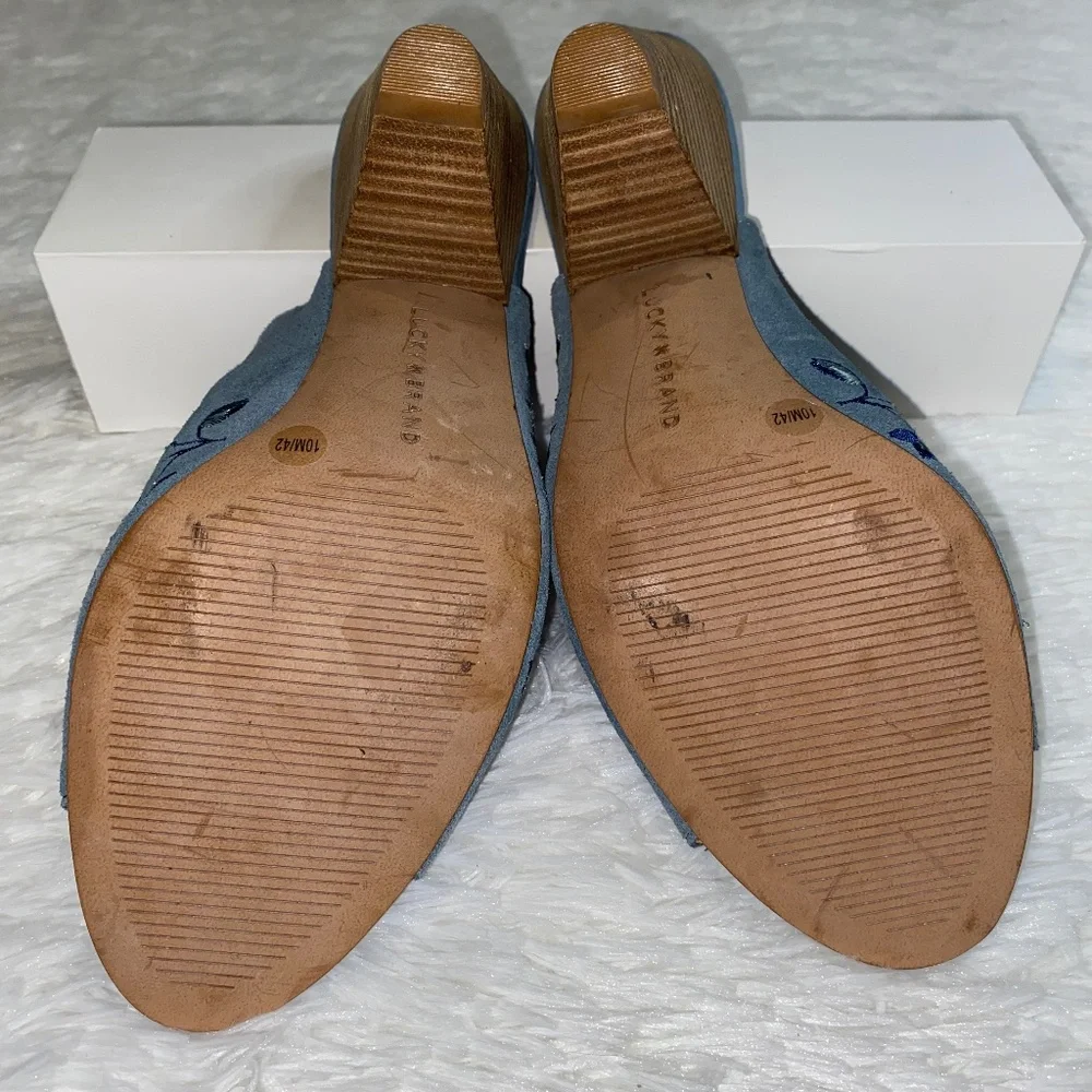 Lucky Brand Chambray Suede embroidered Mules In Excellent Condition 10 - Picture 5 of 6